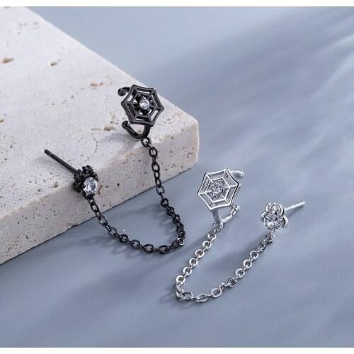 KISSLOVE 1pcs Ear Cuff Chain Ear Bone Clip on Earrings Black Spider Web Tassel Earrings For Women Jewelry New Earcuff