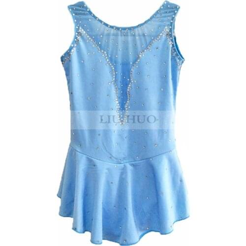 Figure Skating Dress Womens Girls' Ice Skating Dress High elastic spandex fabric Sky blue Beautifully hand made water drill