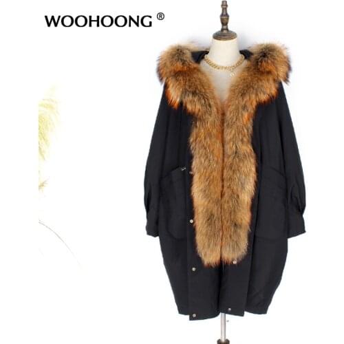 Winter Clothes New Natural Raccoon Fur Big Fur Collar Real Fur Coat Rex Rabbit Liner Removable Womens Loose Large Size