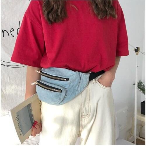1 piece double zipper Retro Denim Belt Waist Pack Chest Bag Shoulder Messenger bag Purses Bolso Cintura