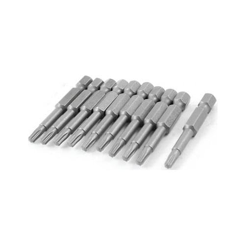 10 Pcs Magnetic 4mm Tip T15 6mm Hexagon Shank Metal Torx Screwdriver Bits 50mm Length