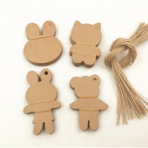 100pcs Kraft Brown Cute Cartoon Gift Packing Tag DIY Lovely Hang Price Tags Gift Boxes Packing Labels+100pcs Hemp Strings