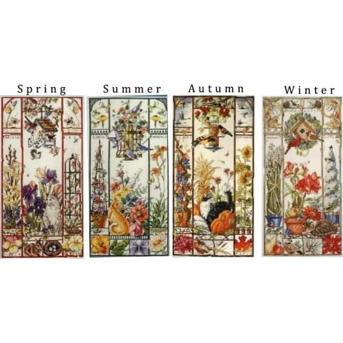14/16/18/27/28 Counted Cross Stitch Kit Spring Summer Autumn Winter Cat Sampler Janlynn 023-0585 0580 0579, season cat