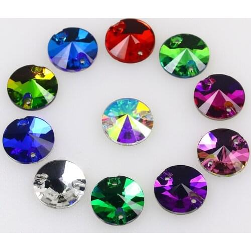 14mm Rivoli Sew On Rhinestones Flatback Glass Crystals Sewing Rhinestone Strass For Wedding Dress Clothes Bags Shoes Accessories