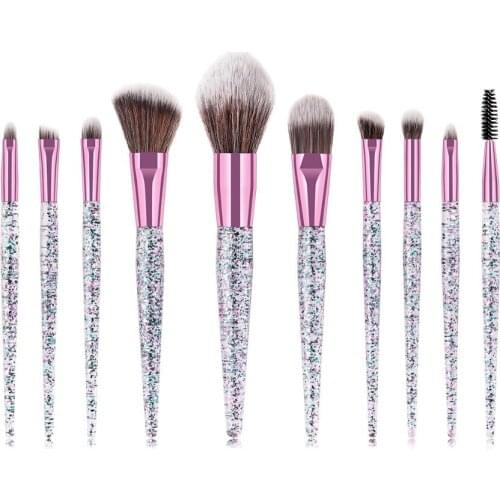 2018 Makeup Glitter Brushes Foundation Face Powder 10 pcs Metal Makeup Brushes Purple Eye Brow Eyelash Pincel Maquiagem Kit
