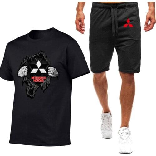 2021 Mens Mitsubishi Motors Short Sleeve Casual Summer Mens Hip Hop Loose Comfortable High Quality Cotton T-Shirts Pants Suit