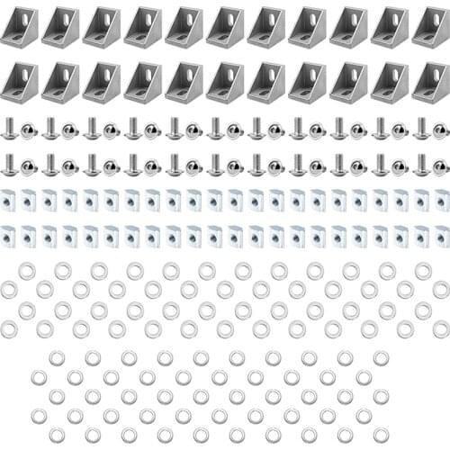 22Set Aluminum Profile Connector Set for 2020 Series Aluminum Extrusion Profile W Slot 6mm, Include 22Pcs Corner Bracket