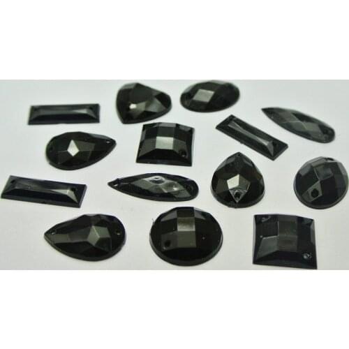 300pcs Black Color Flatback Acrylic Sewing Assorted Shape Sew acessories de costura wedding dress bag shoes on beads