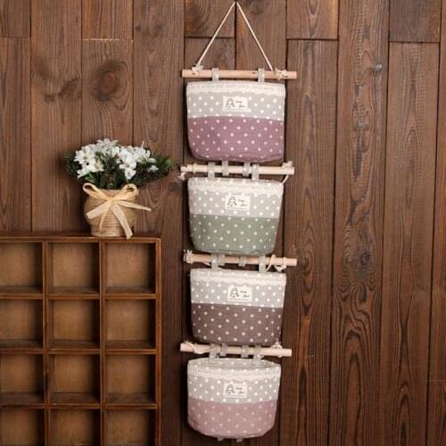 4pcs Wall Hanging Organizer Bag Lace Trim Wall Storage Container Bag Lace Storage Bag (Purple & Green & Coffee & Pink)