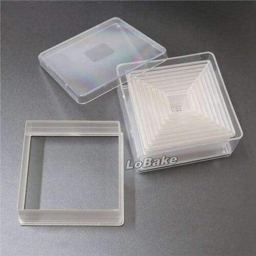 9pcs/set) Flat Edge Square shape Transparent Polycarbonate Plastic Fondant Cookie Cutting Mold for Kitchen pasteleria Baking