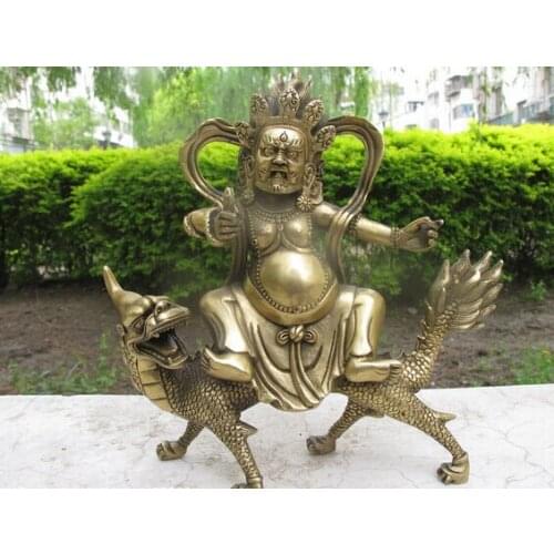 Bi002178 Tibet Religion Fane Copper Brass White Jambhala on Dragon mammon Buddha Statue