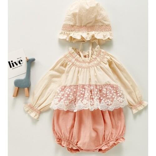 2 Pieces/set Autumn Newborn Baby Romper Girl Long Sleeve Ruffles Jumpsuits+Hat Set Infant Cute Rompers Playsuits Ropa Bebe