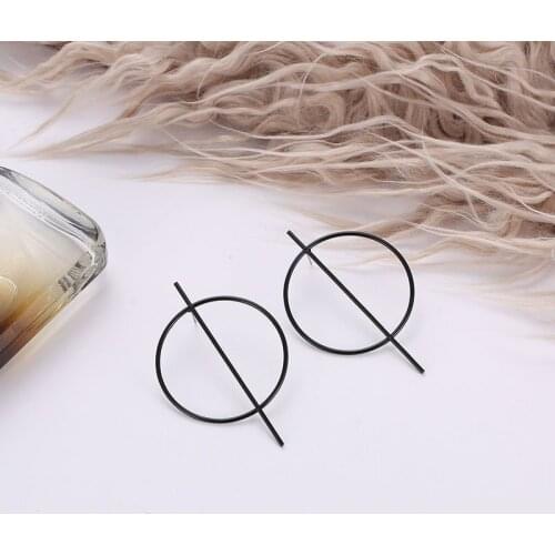 Large Circles Pierced Long Metal Nails Geometric Black Silver Plated Golden Drop Earrings For Women