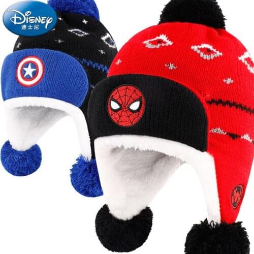 Disney cartoon childrens hat winter boy knitted hat baby cute ear cap plus velvet thick warm windproof woolen cap