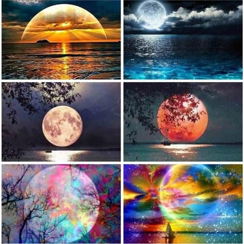Canvas Size 5D Diamond Painting Kit Landscape Rhinestones 5D DIY Diamond Embroidery Sale Moon Sea Mosaic Decor For Home