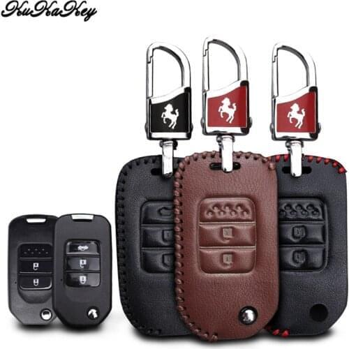 Leather Car Key Cover Case For Honda Civic CR-V HR-V Accord Jade Crider Odyssey Element Jazz 4D Forza 125 City Pilot Freed 2019