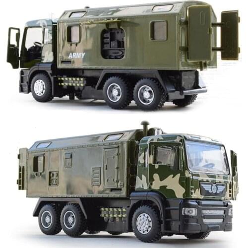 1:50 Scale Military Police Transport Alloy Car Model With Pull Back Sound And Light Diecast Vehicle Truck Army Toys For Children