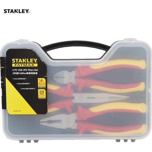 Stanley 3 pcs/set combination tool set stripper pliers cutter insulated handle VDE 1000V tools box professional electrician kit