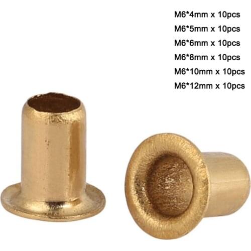 M6 Brass Eyelet Hollow Tubular Rivets Through Nuts Kit for Cloth Doll Card Paper DIY Length 4/5/6/8/10/12mm