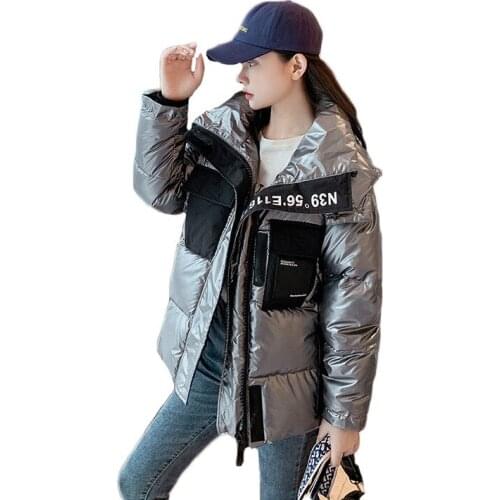 New Korean Version Down Padded Coat Women Harajuku Letter Printed Loose BF Parka Fashion Hooded Thick Warm Jacket Female JD1475