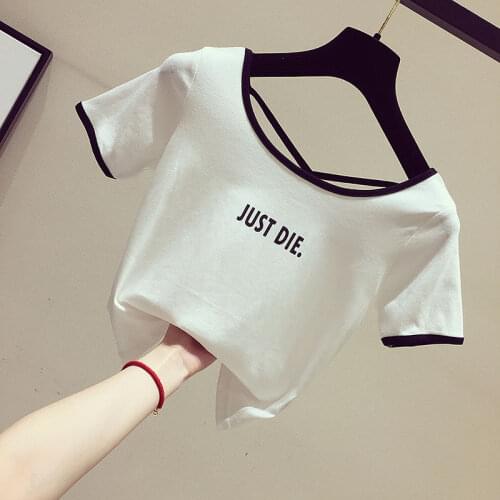 2021 New Slim High-waist Navel Exposed Letter Print Fashion T-shirt Womens Short-sleeved Short-sleeved Top Short Summer