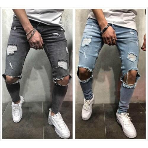 2021 Summer New Fashion Ripped Jeans For Men Slim Fit Elastic Denim Pencil Pants Street Casual Hipster trousers S-3XL Drop ship