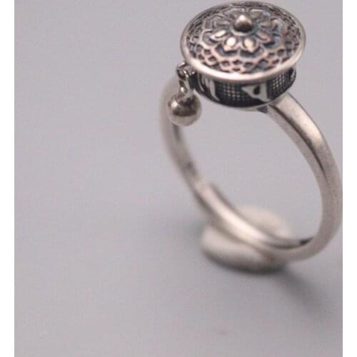 New Pure Solid 925 Sterling Silver Ring The Widest 10mm Six-word Mantra Prayer Wheel Ring US Size 5-10