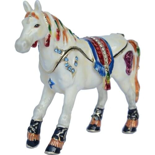 New arrival white horse box sculpture trinket box bejeweled metal jewelry box Christmas X'mas gifts holiday gift TBP0363