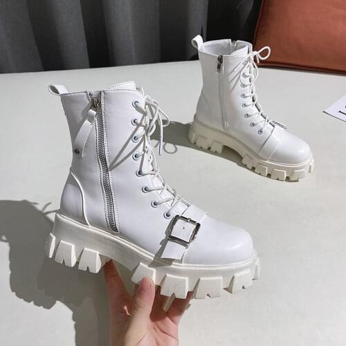 New Winter Ankle Boots for Women Motorcycle Boots Chunky Heels Casual Lacing Round Toe Platform Boots Shoes Female