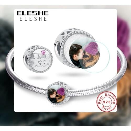 New 925 Sterling Silver Family Beads Charms with Pink CZ Bead Fit Original Charm Bracelet Personalized Custom Photo DIY Jewelry