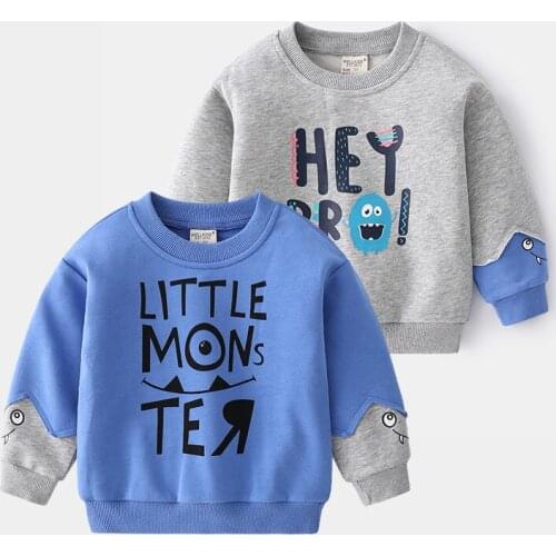 New simple and casual childrens cartoon print sweater Fashion trend spring splicing long sleeves
