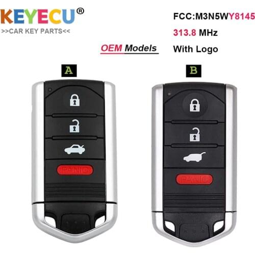 OEM Smart Remote Car Key Fob 4 Button 313.8MHz for Acura ZDX TL 2009 2010 2011 2012 2013 2014 FCC : M3N5WY8145 IC : 267F-5WY8145