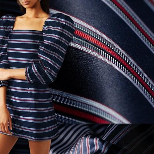 Yarn-dyed red/blue stripes navy back heavy pure silk fabric,slight sculpture,sewing for shirt,pants,suits,tie,craft by the yard