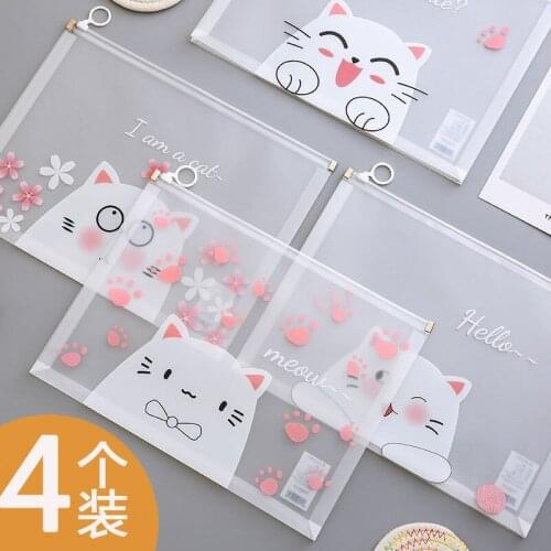 4pcs Transparent Document Organizer Bag A4 Plastic PP File Folder Multifunction School Office Storage Creative Zipper Case Pouch