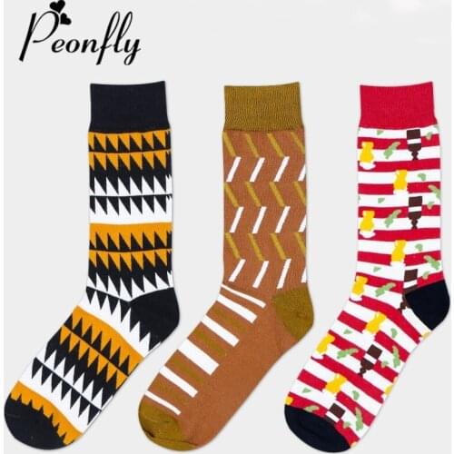 Peonfly Cotton Novelty Print Funny Colorful Striped Painting Men Unisex Harajuku Creative Art Male Socks
