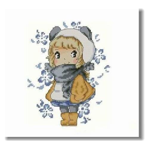 Lovely kit 19-20 Cross stitch Handmade 14CT Counted Canvas DIY,Cross-stitch kits,Embroidery Flower Magazine-Panda Girl 23-27