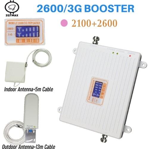 ZQTMAX 3G 4G repeater 2100 2600 Cell Phone Signal Booster LTE UMTS Amplifier Signal for improving internet data voice + Antenna