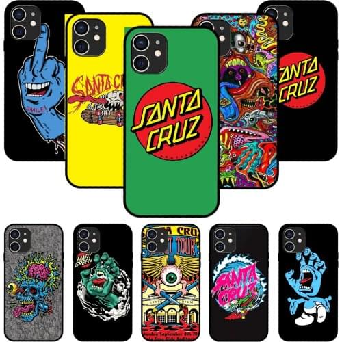 For iPhone 11 12 8 Plus Mini Pro X XR XS Max 4 5 7 6 6S 8 SE Phone Case Black Cover Coque Silicone Art Santa Cruz Skateboards