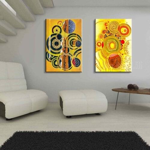 Contemporary Art Canvas Yellow Red And Blue Art Print Set Of 2 Modern Colorful