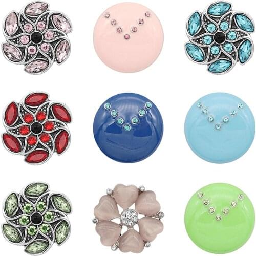 Rhinestone Flower 20mm Metal snap button jewelry DIY bracelet KD1091