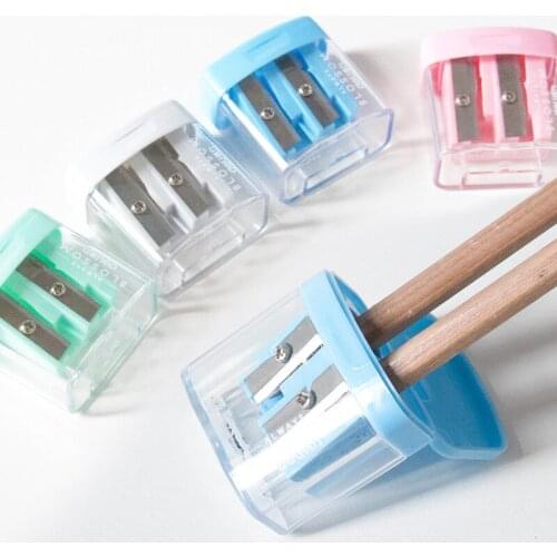 Double Holes Pencil Sharpeners Candy Color Transparent Standard Pencil Cutting Machine Student Supply School Office Stationery