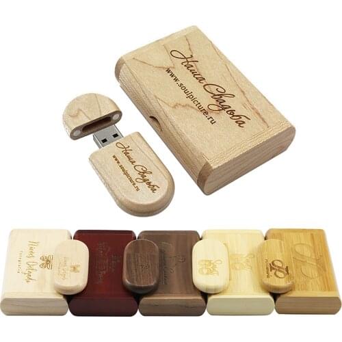 TEXT ME 1PCS Free Custom LOGO Wooden + Box Personal Pendrive 4GB 16GB 32GB 64GB USB Flash Drive U Disk Memory Stick Wedding Gift