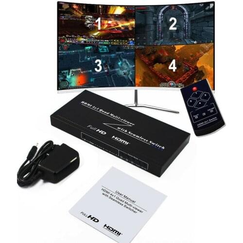 4x1 HDMI Multi-viewer Split HDMI Quad Screen Multiviewer Seamless Switch Video Display TV Monitor 1080p 1 Screen View 4 Devices