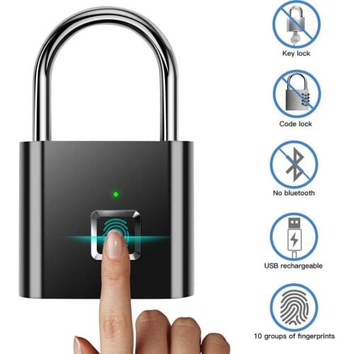 Waterproof Smart Lock For Box Rechargeable Anti-Theft Padlock Office Cabinet Fingerprint lock Thumbprint Biometric Door Lock