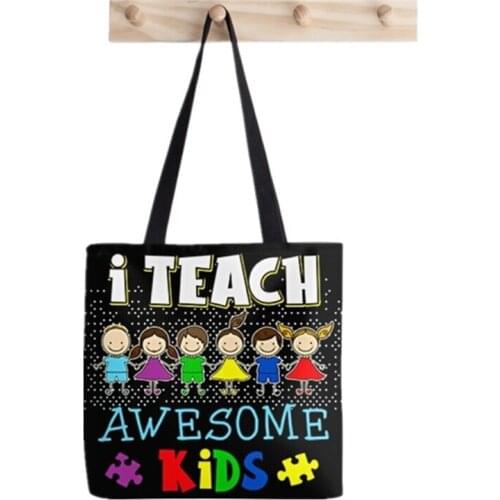 Women I Am a Teacher awesome Kids Printed Kawaii Bag Harajuku Shopping Canvas Shopper Bag girl handbag Tote Shoulder Lady Bag