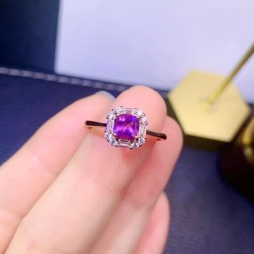 Classic Gemstone Engagement Ring for Woman 5mm Princess Saquare Cut Natural Ametheyst Ring Solid 925 Silver Amethyst Jewelry