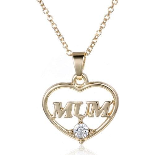 Shell Hard Love Heart Pendant Chain Necklace Fashion Women Mum Crystal Heart Necklace For Mothers Day Gifts Mommy Mom Jewelry