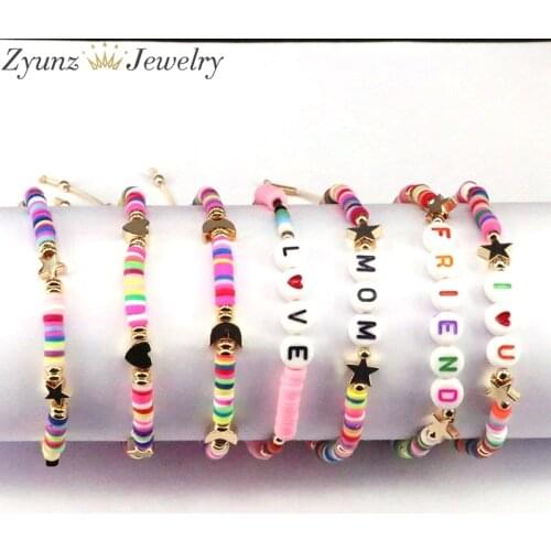 10PCS, DIY Letter Polymer Clay Bracelet For Women Boho Handmade Love Beads Charm Bracelet Summer Femme Jewelry