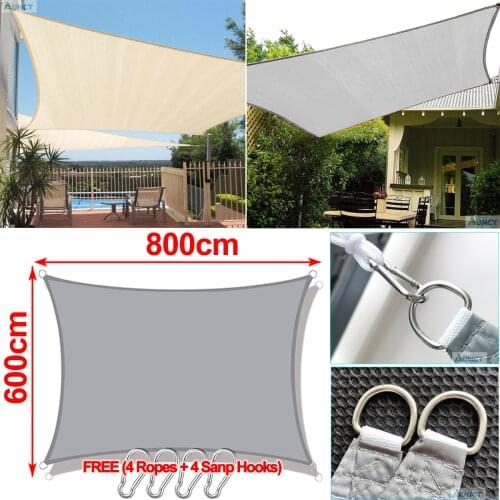 6x8M 300D Waterproof Sun Shelter Sun shade Protection 19.5x26ft Outdoor Cover Yard Garden Patio Pool Shade Sail Awning Camping