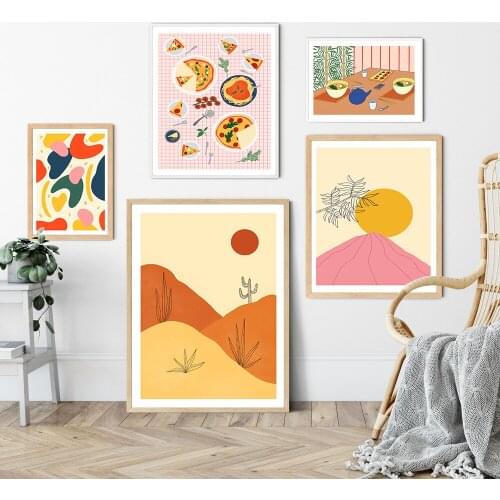 Abstract Shapes Sun Picture Wall Poster Cartoon Pizza Party Ramen Canvas Print Painting Art Aisle Living Room Unique Decoration